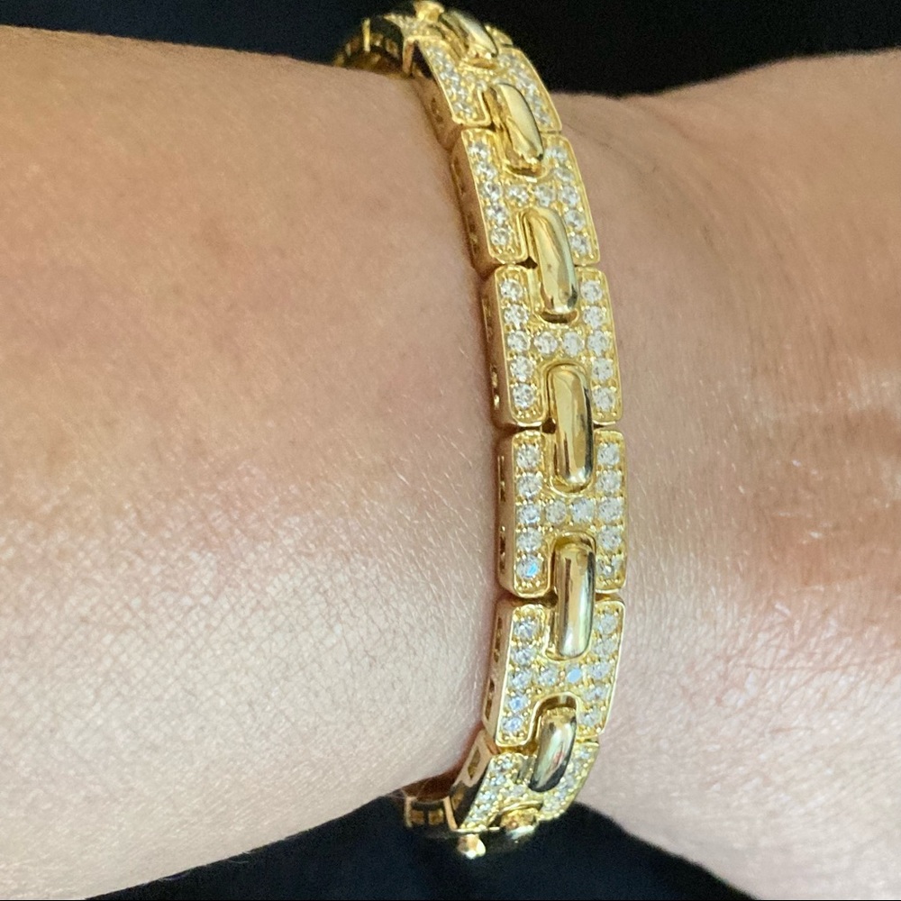 SONIA B CZ 925 GOLD PLATED STERLING SILVER RHINESTONES BRACELET BANGLE